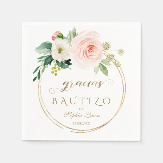 Spanisch Einzigartig Rosa Blüte Blütenblüte Gold B Serviette (Vorderseite)