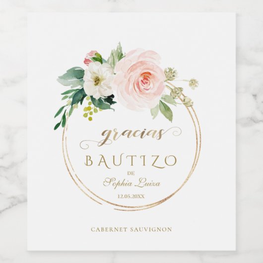 Spanisch Einzigartig Rosa Blüte Blütenblüte Gold B Weinetikett (Einzelnes Label)