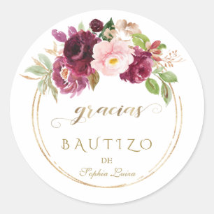 Spanisch Einzigartiges Burgundy Blush Bloral Gold  Runder Aufkleber