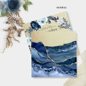 Spanisch, Eleganblau und Gold, Quinceñera Einladung