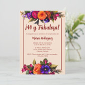Spanisch Elegant Bright Florals Cream 40. Geburtst Einladung (Stehend Vorderseite)