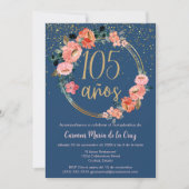 Spanisch Elegant Chic Blue Pink 105. Geburtstag Einladung (Vorderseite)