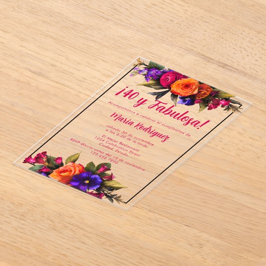 Spanisch Elegant Chic Bright Florals 40. Geburtsta Acryleinladungen (Ablage )