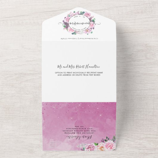 Spanisch, Elegant Fuchsia, Hot Pink Quinceñera All In One Einladung (Außenbereich)