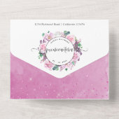 Spanisch, Elegant Fuchsia, Hot Pink Quinceñera All In One Einladung (Rückseite)