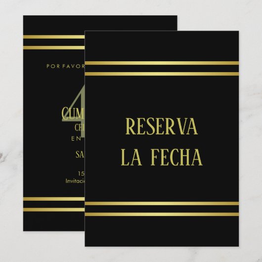 Spanisch Elegant Männlich Gold & Schwarz Geburtsta Save The Date (Vorne/Hinten)