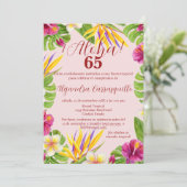 Spanisch Elegant Pink Aloha Colorful 65. Geburtsta Einladung (Stehend Vorderseite)