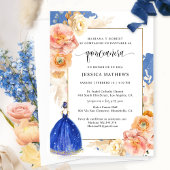 Spanisch, Elegant Royal Blue Floral Quinceñera Einladung
