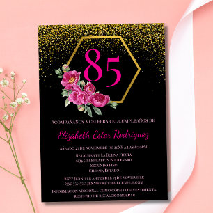 Spanisch Elegant Schwarz Gold & Rosa 85. Geburtsta Einladung