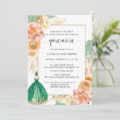 Spanisch, elegante dunkelgrüne Quinceñera Einladung (Stehend Vorderseite)