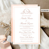 Spanisch: Elegante Peach Monogram Wedding Einladung