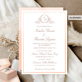 Spanisch: Elegante Peach Monogram Wedding Einladung