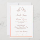 Spanisch: Elegante Peach Monogram Wedding Einladung (Vorderseite)