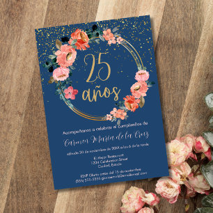 Spanisch Eleganter Chic Floral 25. Geburtstagsfeie Einladung