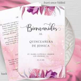 Spanisch, Elegantes Fuchsia Quinceñera Programm