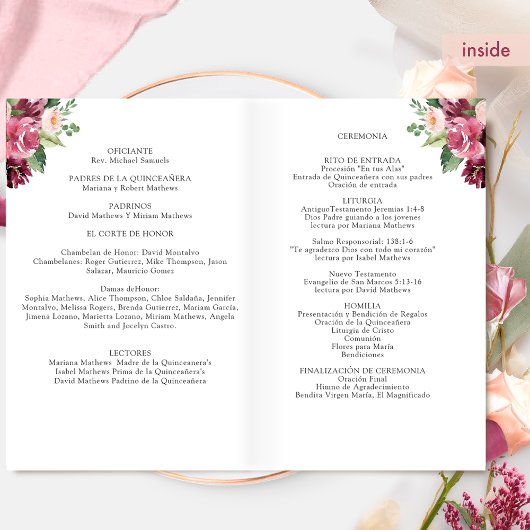 Spanisch, Elegantes Programm Burgund Quinceañera