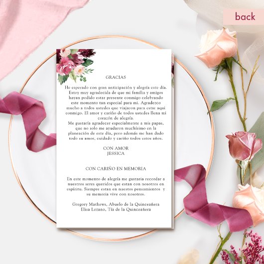 Spanisch, Elegantes Programm Burgund Quinceañera