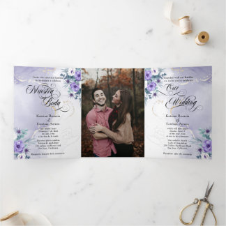 Spanisch Englisch Flores Moradas Purple Flowers Tr Dreifach Gefaltete Einladung