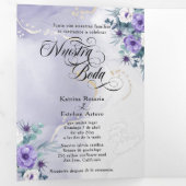 Spanisch Englisch Flores Moradas Purple Flowers Tr Dreifach Gefaltete Einladung (Innen Erste Seite)