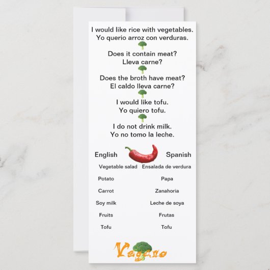Spanisch Englisch Phrasen Vegan Cheat sheet card (Rückseite)