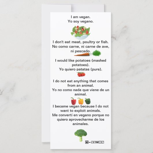 Spanisch Englisch Phrasen Vegan Cheat sheet card (Vorderseite)