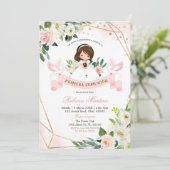 Spanisch Englisch Pink Gold Floral Girening Einladung (Stehend Vorderseite)