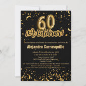 Spanisch Extravagant Black & Gold Confetti 60. Geb Einladung (Vorderseite)