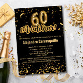 Spanisch Extravagant Black & Gold Confetti 60. Geb Einladung
