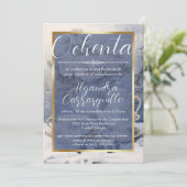 Spanisch Extravagant Blue Gold Tea Party 80. Gebur Einladung (Stehend Vorderseite)