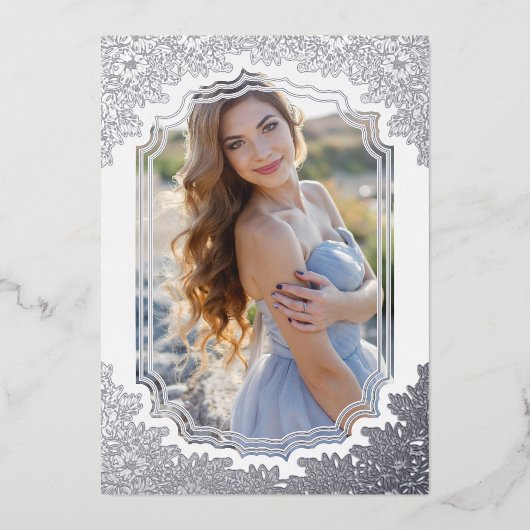 Spanisch Extravaganter Blumenrahmen Mis XV Años Fo Folieneinladung (Vorderseite)