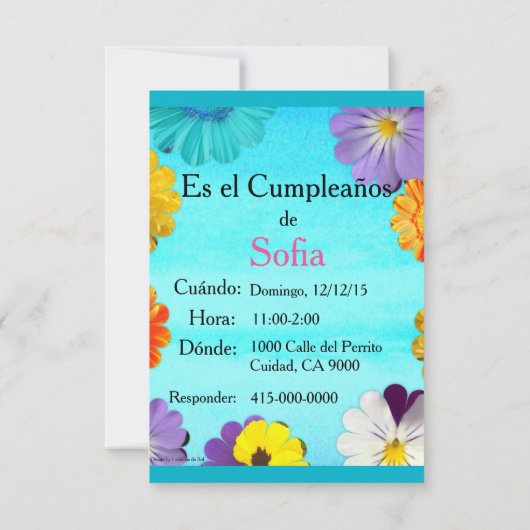 Spanisch: Fiesta de cumpleaños - Invitación Einladung (Rückseite)