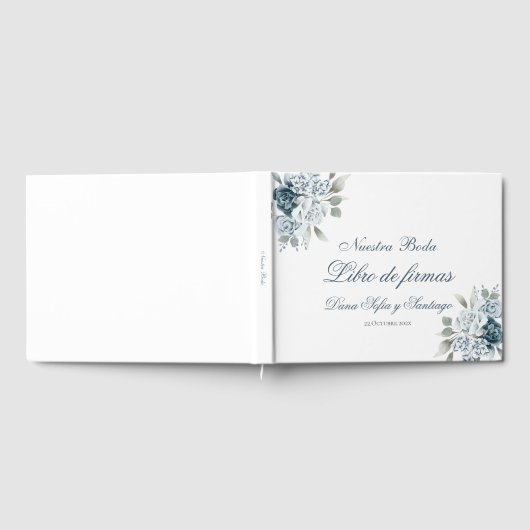 Spanisch Floral Blue Wedding Gästebuch (Voll)