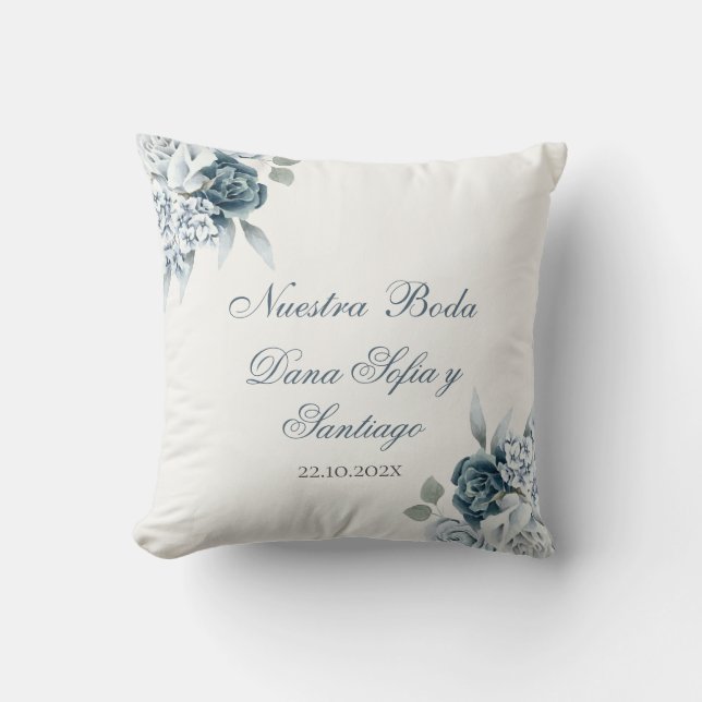 Spanisch Floral Blue Wedding Kissen (Vorderseite)