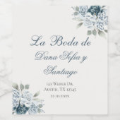 Spanisch Floral Blue Wedding Weinetikett (Einzelnes Label)