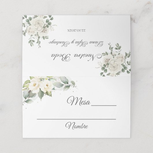 Spanisch Floral Boho Wedding Platzkarte (Außenseite Aufgefaltet)