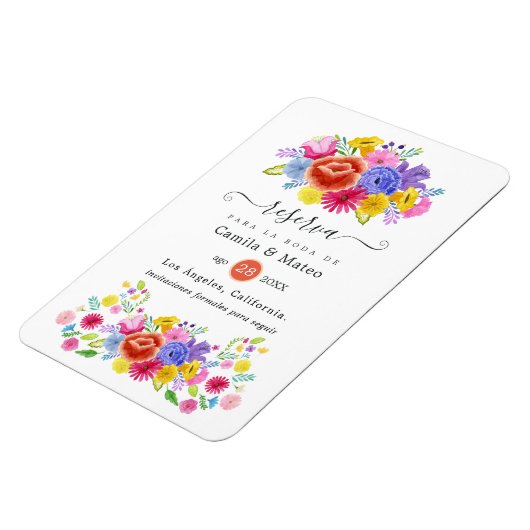 Spanisch florale Fiesta Wedding Save the Date Magnet (Linke Seite)