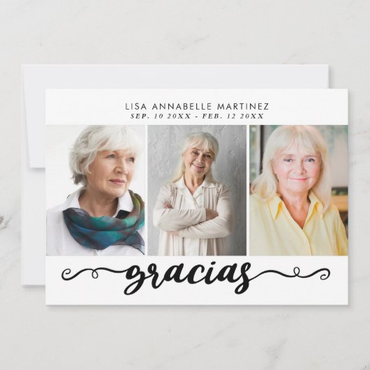 Spanisch Foto Collage Gracias Beerdigung Dankeskarte (Vorderseite)