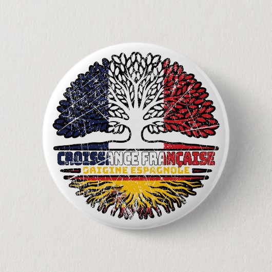 Spanisch Französisch Frankreich Baum Wurzeln Flagg Button (Vorderseite)