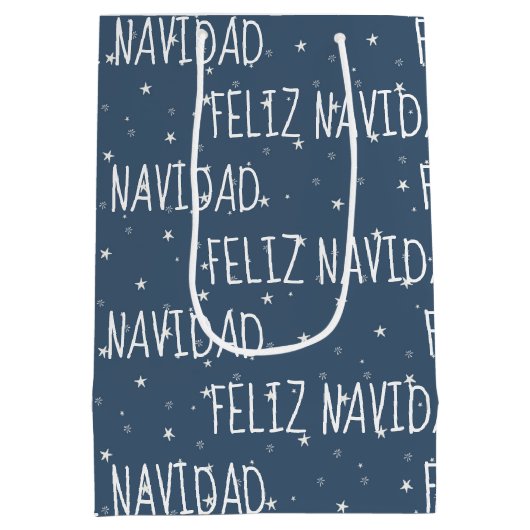 Spanisch frohe Weihnachten auf Schneeflocken Mittlere Geschenktüte (Rückseite)