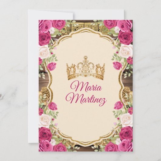 Spanisch Fuchsia Pink Floral Wood Mis Quince Einladung (Rückseite)