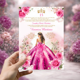 Spanisch Fuchsia Pink Princess 15 Años Geburtstag Einladung