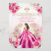 Spanisch Fuchsia Pink Prinzessin 15 Años Geburtsta Einladung (Vorne/Hinten)