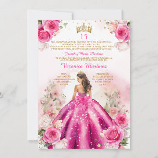 Spanisch Fuchsia Pink Prinzessin 15 Años Geburtsta Einladung