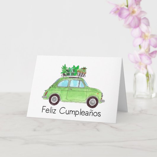 Spanisch Geburtstag Retro Fiat 500 Karte (Orchidee)