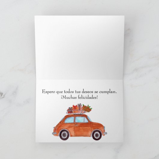 Spanisch Geburtstag Retro Fiat 500 Karte (Innenseite)