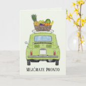 Spanisch Get well Red Retro Fiat 500 Karte (Gelbe Blume)