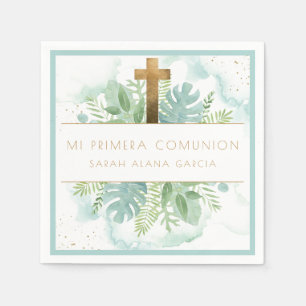 Spanisch, Greenery Boy/Girl First Communion Blue Serviette