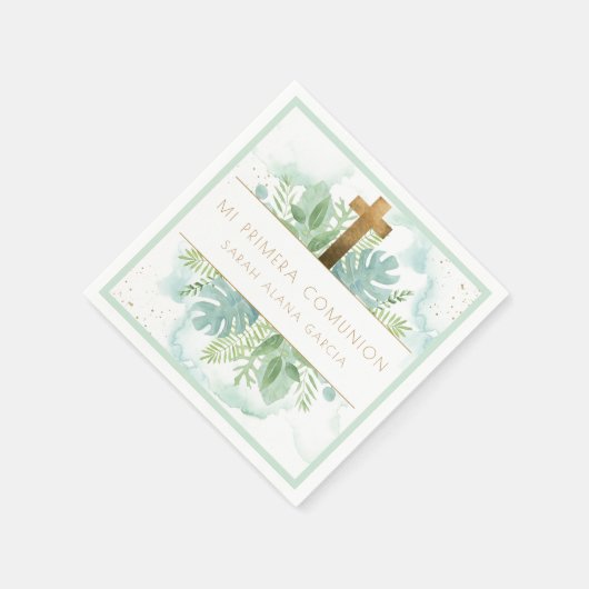 Spanisch, Grüne Junge/Mädchen Erste Kommune Grün Serviette (Ecke)