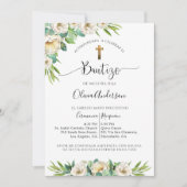 Spanisch, Grüne und Weiße Blumentaufen Einladung (Vorderseite)