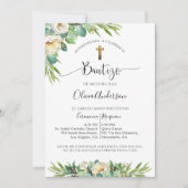 Spanisch, Grüne, Weiß Gelbe Blütentaufe Einladung (Vorderseite)